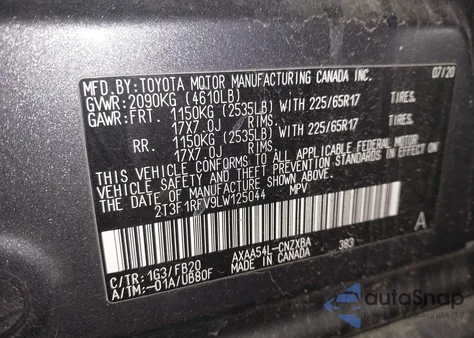 2020 Toyota Rav4 Le z USA, uszkodzony, nr VIN 2T3F1RFV9LW125044